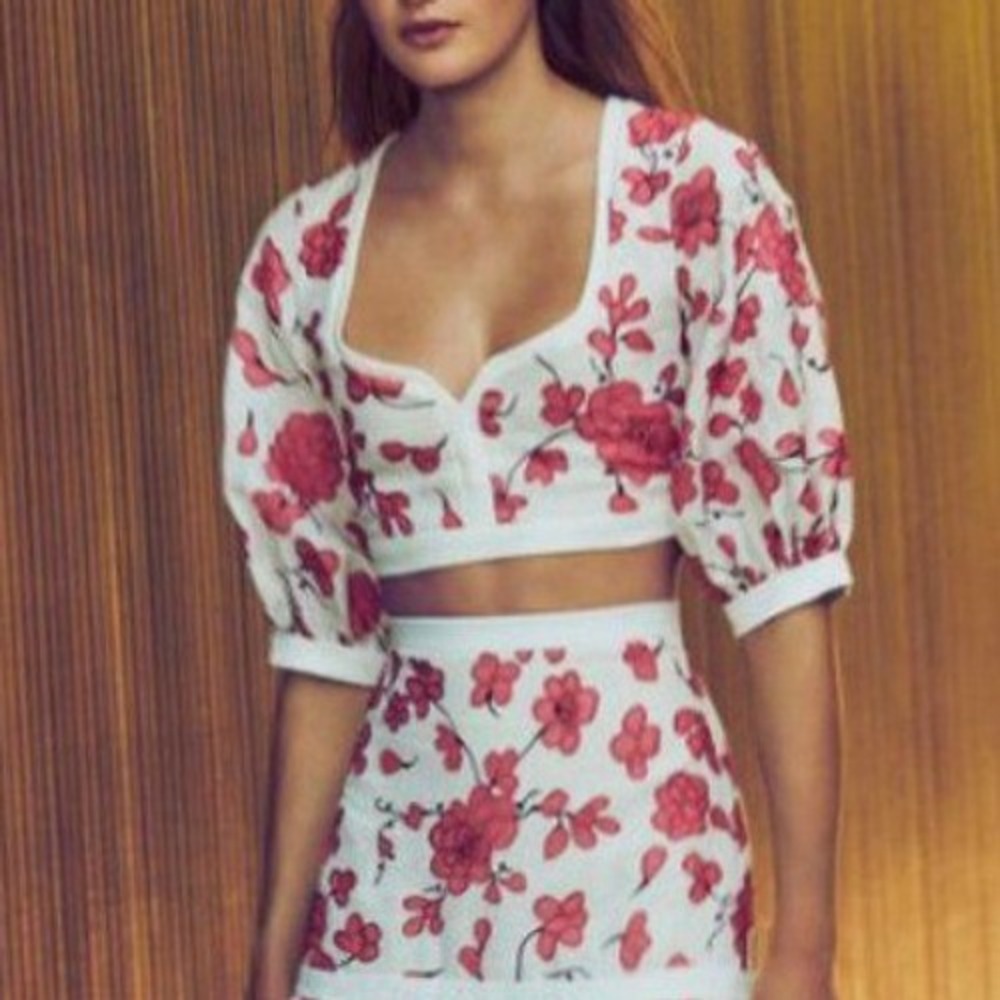 ALEXIS Jasca Embroidered Linen‎ Crop Top Size M Pink Floral